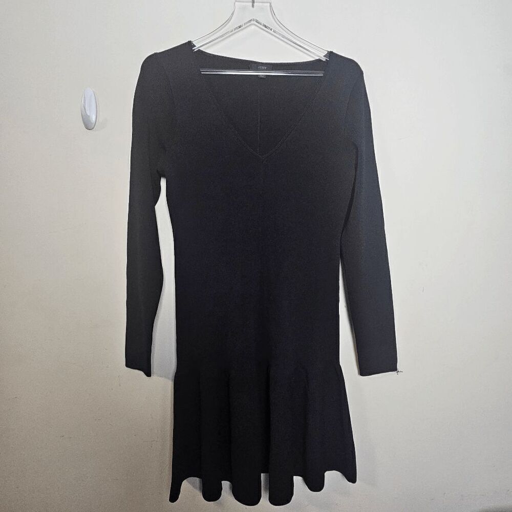 J. Crew Ruffle Hem Long Sleeve Sweater Dress BK853 Women's Black Size Large